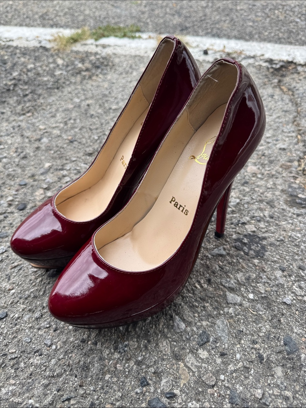 Christian Louboutin Burgundy Patent Leather High Heel Pumps